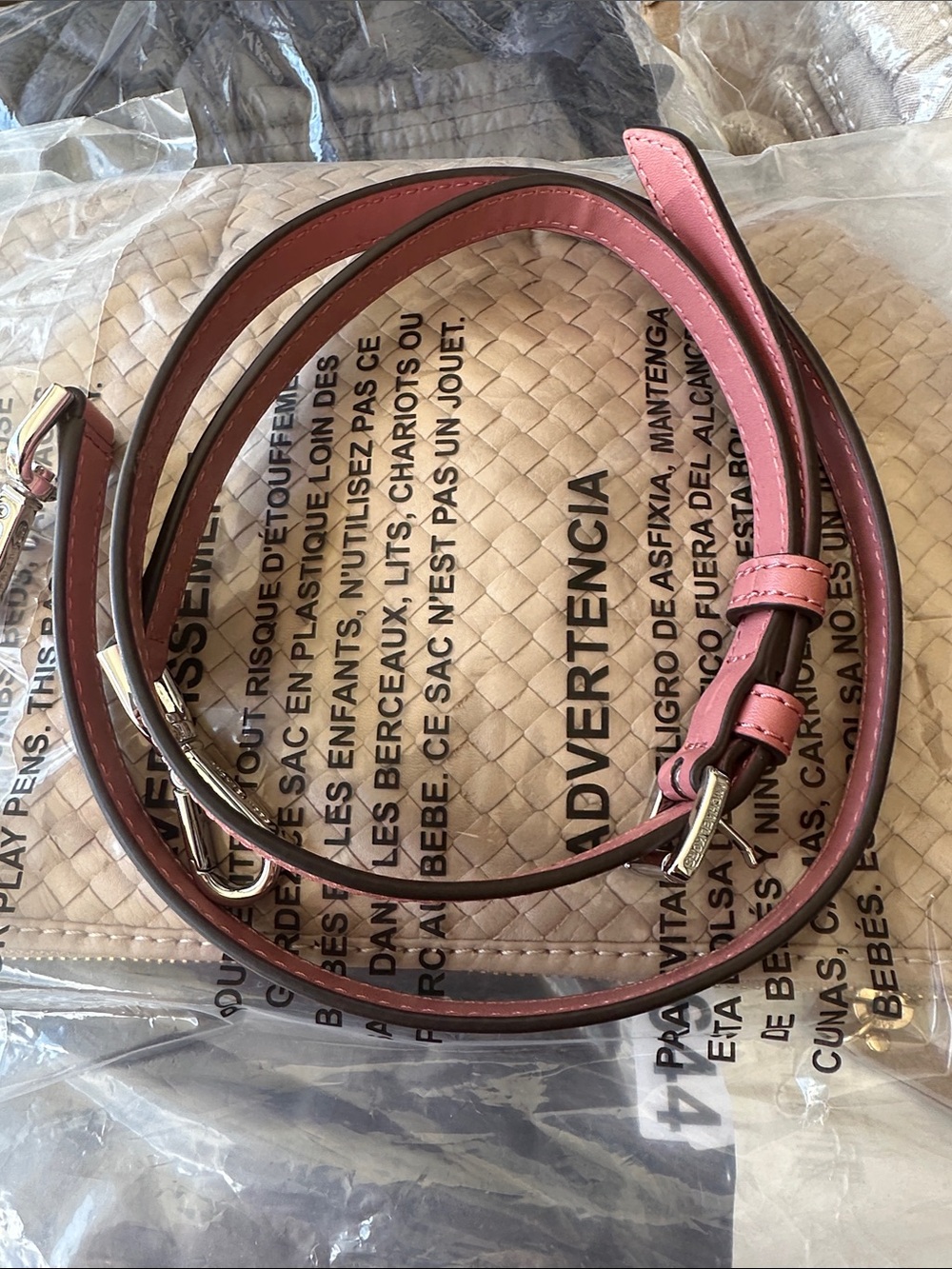 Michael Kors Rose Pink and White Stripe Logo Satchel - Picture 4 of 6